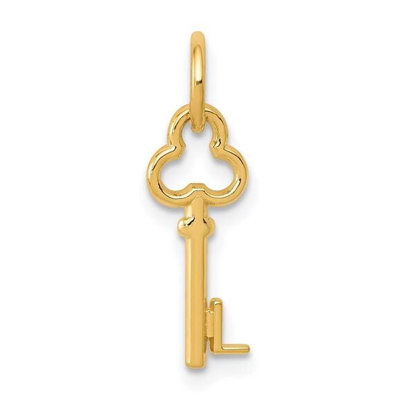 14k Yellow Gold, Hannah Collection, Mini Initial L Shamrock Key Charm - Picture 1 of 5
